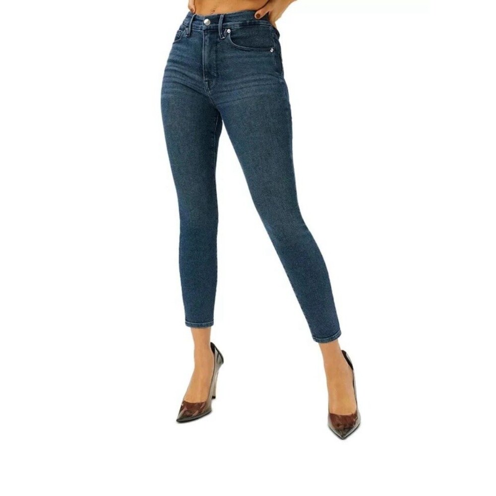 Good American  Blue Skinny Jeans Size 10 Distressed Dark Wash Hig Rise Stretch